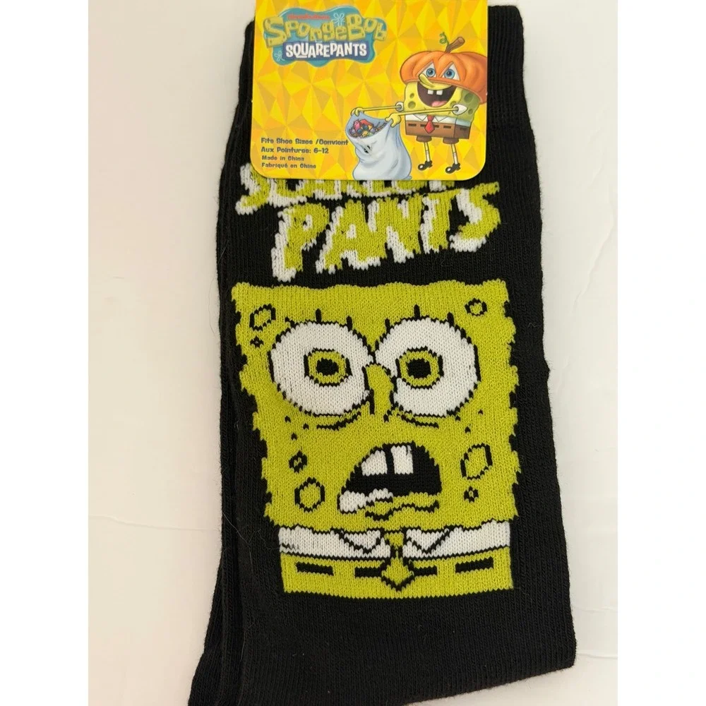 Nickelodeon SpongeBob SquarePants Mens Crew Socks Black Graphic Shoe Size 6-12